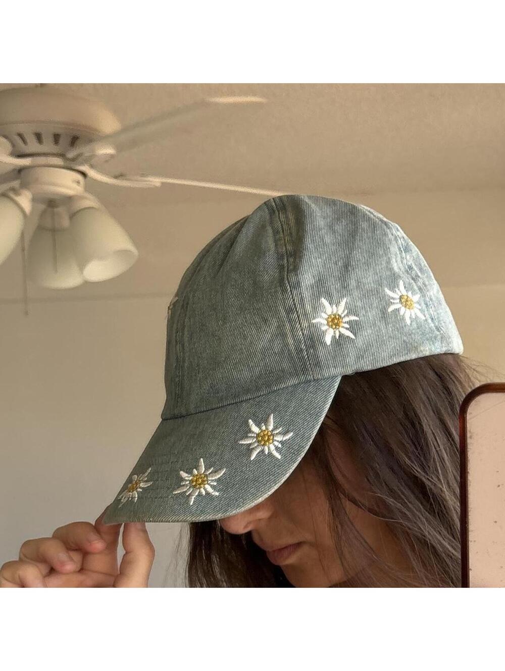 Vintage Switzerland Daisy Denim Baseball Cap